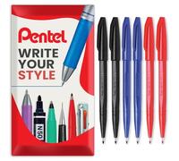 Pentel S520 Original Sign Pen Fibre Tip Marker Fineliner Pens - 2mm Nib, 1mm Line - In Envelope Gift Packaging (Essential Pack of 6)