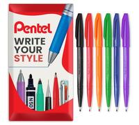 Pentel S520 Original Sign Pen Fibre Tip Marker Fineliner Pens - 2mm Nib - 1mm Line - Pack of 6 in Envelope Gift Packaging (Foundation)