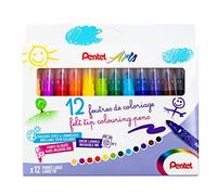 Pentel Arts Ultra Washable Ink Felt Tip Colouring Pens Broad Assorted Colours (Pack 12) - SCS3E-12
