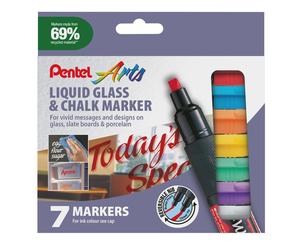 Pentel Semi-Permanent Wet-Erase Liquid Glass & Chalkboard Marker Assorted Colours Pack of 7