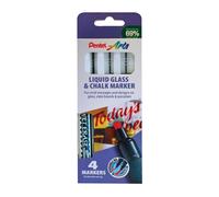 Pentel Semi-Permanent Wet-Erase Liquid Glass & Chalkboard Marker White Pack of 4