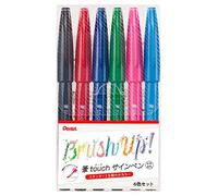 Pentel SES15C-6STA Brush Touch Sign Pen, Set of 6 Colors
