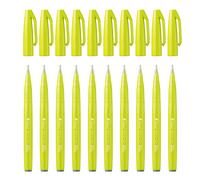 Pentel SES15C-K2X Brush Sign Pen Lime Green Fibre Tip Brush Like Tip (Pack of 10)