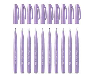 Pentel SES15C-V3X Brush Sign Pen Light Purple Fibre Pen Brush Like Tip Pack of 10