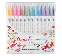 Pentel SESW30C-12 Brush Sign Pen Twin 12 Colour Set Fibre-Tip Pens with Two Flexible Writing Tips, Water-Based Ink, Assorted