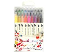 Pentel SESW30C-18 Brush Sign Pen Twin 18 Colours Set Fibre-Tip Pens with Two Flexible Writing Tips, Water-Based Ink, Assorted