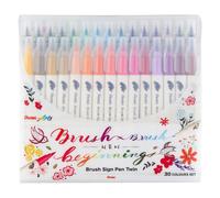 Pentel SESW30C-30 Brush Sign Pen Twin, 30 Colour Set, Fibre Tip Pens with Two Flexible Tips, Water-based Ink, Assorted, Pack of 30
