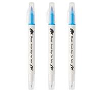 Pentel SESW30C-T110E Brush Sign Pen Twin Fibre Tip Pen - Double Ended - Water-based Ink - Pack of 3 - Sky Blue