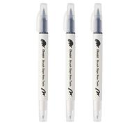 Pentel SESW30C-T112E Brush Sign Pen Twin Fibre Tip Pen - Double Ended - Water-based Ink - Pack of 3 - Light Grey
