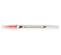 Pentel SESW30C-T135E Brush Sign Pen Twin, Fibre Tip Pen with Two Flexible Tips, Water-Based Ink, Coral, Pack of 1