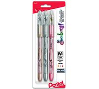 Pentel Sunburst Metallic Gel Pen, Medium Line, Permanent, Gold, Silver, Bronze Ink Pack of 3 (K908MRBP3M)