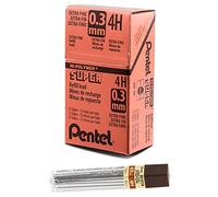 Pentel Super Hi-Polymer Lead, 0.3mm, Extra Fine, 4H, 12 Pieces/Tube, Box of 12 (300-4H)