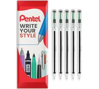Pentel Superb Stick Ballpoint Pen 0.7mm Fine Tip, 5 Envelope Pack, Green | Slim Design, Precision Writing, Consistent Ink Flow, Ideal for Exams, Revision, Home & Office Use