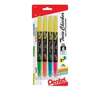 Pentel Twin Checker Dual-tip Highlighter, Chisel Tip, Assorted Colors (GF/GK/GP/GS), 4-pk (SLW8BP4M)