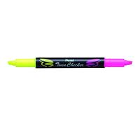 Pentel Twin Checker Dual-tip Highlighter, Chisel Tip, Yellow/Pink Ink, Pack of 12 (SLW8-GP)