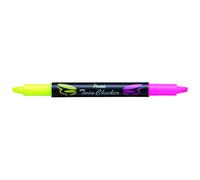 Pentel Twin Checker Dual-tip Highlighter, Chisel Tip, Yellow/Pink Ink, Pack of 12 (SLW8-GP)