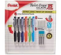 Pentel Twist-Erase Click Mechanical Pencil Set - 6 Mechanical Pencils, 6 Extra Erasers, 3 Tubes of Lead Refills