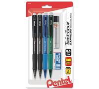 Pentel Twist-Erase Express Mechanical Pencil, 0.5mm, Assorted Barrel Colors (QE415LZBP4), 4 pack