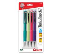Pentel Twist-Erase III Mechanical Pencil, (0.7mm), Medium Line, Assorted Fashion Color Barrels, Pack of 4 (QE517FBP4M)
