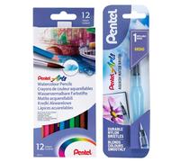 Pentel Water Colour Pencils and Broad Aquash Brush Set