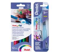 Pentel Water Colour Pencils and Medium Aquash Brush Set
