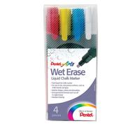 Pentel Wet Erase Chalk Marker Medium Tip - Assorted Colours (Pack of 4 - Yellow, Red, Blue, White)