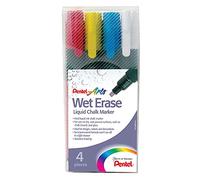 Pentel Wet Erase Chalk Marker Medium Tip - Assorted Colours (Pack of 4 - Yellow, Red, Blue, White)