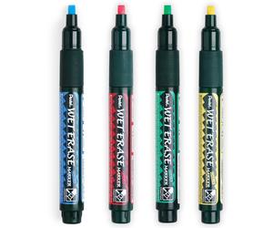 Pentel Wet Erase Chalk Marker Pen Chisel Tip Blue, Green, Red, Yellow 4 Pack