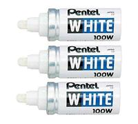 Pentel White 100W Multi-Purpose Permanent Marker Pen Pack of 3