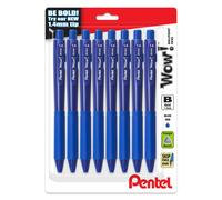 Pentel Wow! Retractable Ballpoint Pen, (1.4mm), Bold Line, Blue Ink, Pack of 8 (BK444BP8C)
