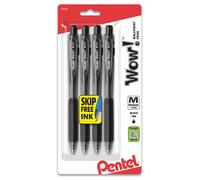 Pentel WOW! Retractable Ballpoint Pens, Medium Line, Black Ink, 4 Pack (BK440BP4A)