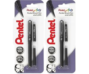 Pentel XGFKP/FP10-A Brush Pen and Two Refills, Black Ink (Pack of 2)