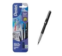 Pentel Refillable Pocket Brush Pen - With 2 Grey Ink Cartridges - Black Barrel