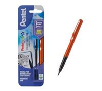 Pentel Refillable Pocket Brush Pen - With 2 Black Ink Cartridges - Orange Barrel
