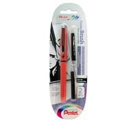 Pentel XGFKPF/FP10 Pocket Brush Blister Pack with 2 Cartridges, Orange Case, Black Ink