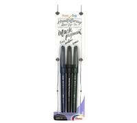 Pentel XSESP15/3 Brush Sign Pen Pigment Black Ink Edition Calligraphy Pen with Flexible Brush Tip, Blister Card with 3 Line Widths, Pigmented Ink, Ink Colour Black