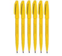 Pentel Yellow Original Sign Pen S520 Fibre Tip Marker Pens Colour Fineliner 2mm Nib 1mm Line Width (Pack Of 6)
