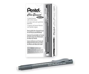 Pentel ZE22A, Clic Eraser Grip, Retractable Eraser, Black Barrel, Box of 12