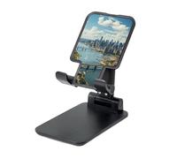 Penthouse View Over New York Manhattan Cell Phone Stand, Adjustable Angle Height Mobile Phone Holder for Desk,Folding Desktop Phone Stand, Portable Tablet Stand Compatible with 4.4"-6.3" Smartphone