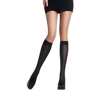PENTI Eliza Fashion Knee Highs Socks Designer Sheer Knee High Pop Socks | Black and Skin Color | 50 Den | One Size Fits All| (Black)