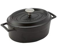 Pentole Agnelli Oval Casserole Pot With Two Handles, Diameter-20 Cm, Matt Black, Cast Iron, 3.3 Litres