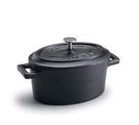 Pentole Agnelli Oval Casserole Pot With Two Handles, Diameter-22 Cm, Matt Black, Cast Iron, 4.8 Litres