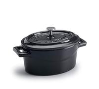 Pentole Agnelli Oval Mini Casserole Pot With Two Cast Iron Handles, Diameter-9 Cm, Matt Shiny Black, 0.4 Litres