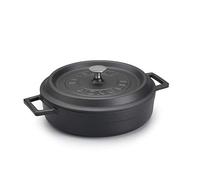Pentole Agnelli Round Casserole Pot with Two Cast Iron Handles, Diameter-24 Cm, Matt Black, 24 Cm