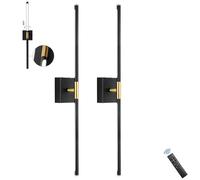 PENTWAN Battery Operated Wall Sconces, Dimmable Wall Sconce Set of Two, Black Gold Rechargeable Sconces,360°Rotate, with Remote Control, LED Wireless Wall Lights for Hallway, Bedroom,28.3Inch(2 Pack)