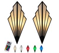 PENTWAN Battery Operated Wall Sconces Set of 2,Modern Wall Lamps,with Color Temperature Dimmable Remote Control,Non Hardwired Sconce,Art Deco Lighting Fixture,for Bedroom Bedside (BlackSeven Colors)