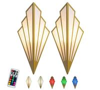 PENTWAN Battery Operated Wall Sconces Set of 2,Modern Wall Lamps,with Color Temperature Dimmable Remote Control,Non Hardwired Sconce,Art Deco Lighting Fixture,for Bedroom Bedside (GoldSeven Colors)