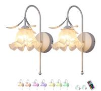 PENTWAN Battery Sconces Wall Decor Set of 2,Rechargeable Wall Scones,Modern Flower Wall Lights,Wireless Sconces with Remote,Dimmable Lighting Fixtures for Bedroom Living Room Entryway(White,Colorful)