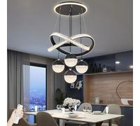 PENTWAN Crystal Chandeliers,Dining Room Light Fixture,Modern Chandelier，Dimmable Led Pendant Light, for Living Room Bedroom Kitchen Island with Remote,Height Adjustable Ceiling Lamps(Color:Black)