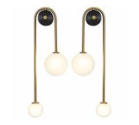 PENTWAN Wall Lamp Mid Century Wall Sconce 1-Light Gold Brushed Brass Wall Mount Light Fixtures Double Glass Globe Beside Wall Lamp Living Room Bedroom Loft Bedroom Wall Lights (Size : 2 Pack)